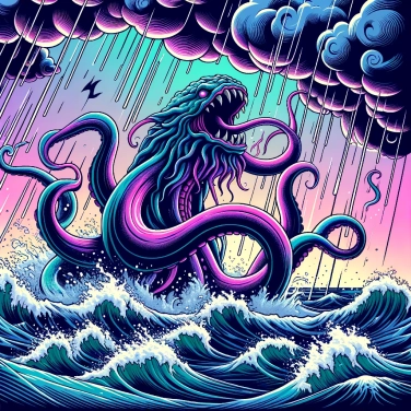 Erkläre warum der Kraken mit Stürmen in Verbindung gebracht wird.