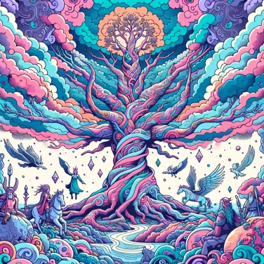 Erkläre warum die nordischen Mythen von einem kosmischen Baum namens Yggdrasil sprechen.