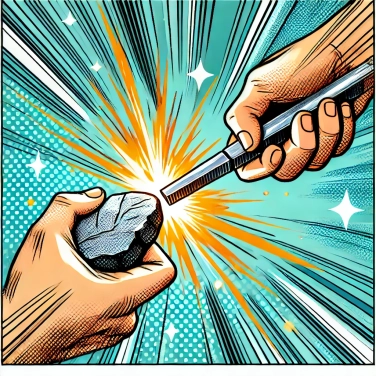 Erkläre warum erzeugt Feuerstein Funken, wenn man es gegen Metall schlägt?