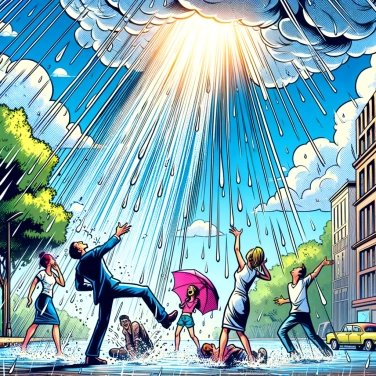 Erkläre warum es zu Regenschauern kommen kann, obwohl keine sichtbaren Wolken vorhanden sind?