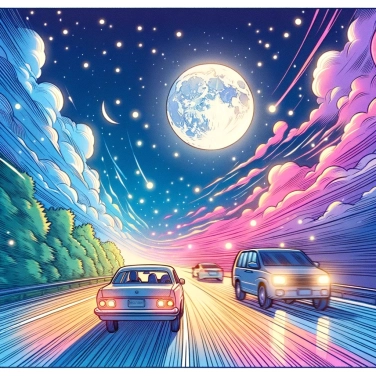Erkläre warum scheint der Mond unserem Auto zu folgen, wenn wir fahren?